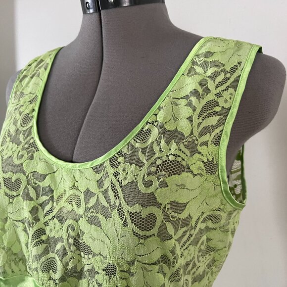 Victoria's Secret Sz M Y2K Lime Green Lace and Satin Slip Dress Lingerie - Picture 2 of 8